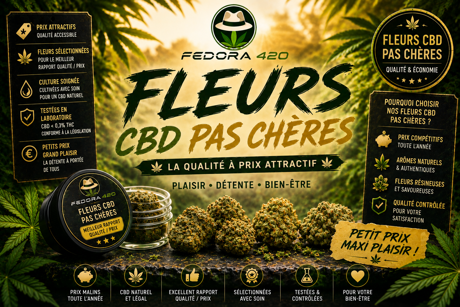 Collection Fleurs CBD pas chères Fedora 420 avec fleurs CBD de qualité, excellent rapport qualité-prix et arômes naturels